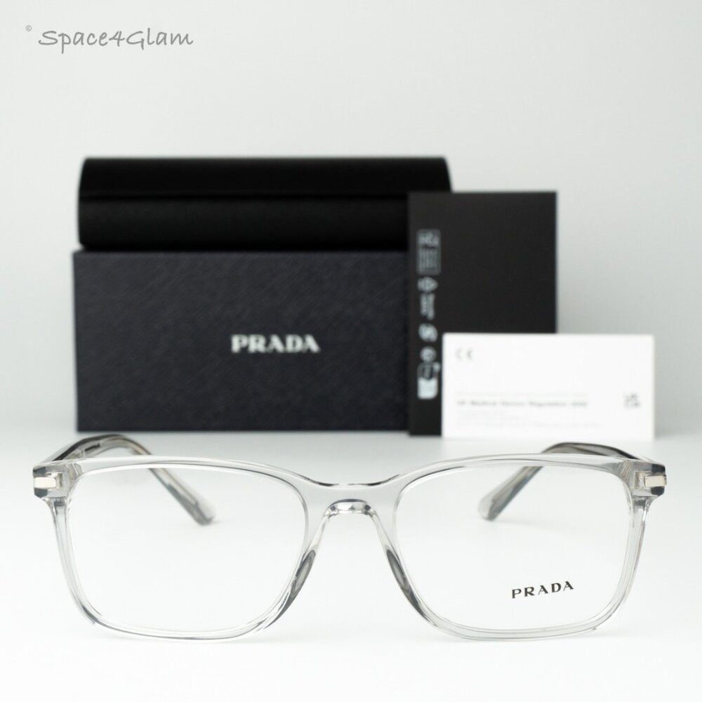 Prada Men Eyeglasses Crystal Grey Demo Square PR14WV U431O1 BRAND NEW